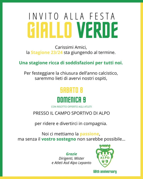 INVITO ALLA FESTA GIALLO VERDE